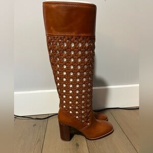 Tory Birch Basketweave Knee High Boot in Sierra Tan